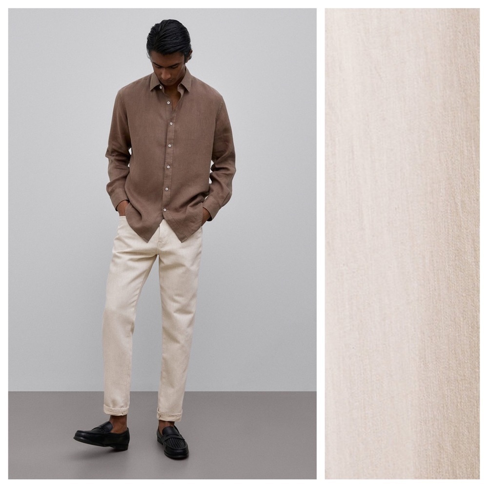 NWT. Massimo Dutti Man Cream Tapered Fit Twill Jeans. Size 30.